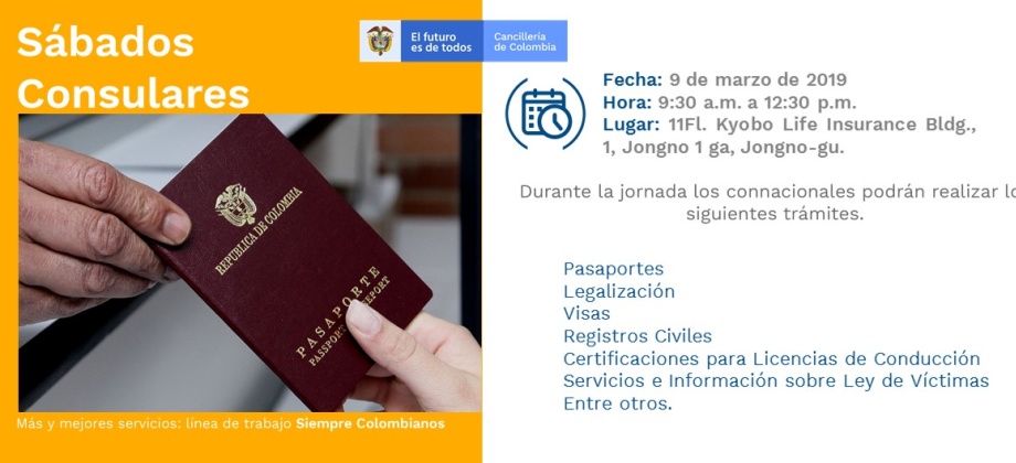 Consulado de Colombia en Seúl realizará la jornada de Sábado Consular el 9 de marzo 